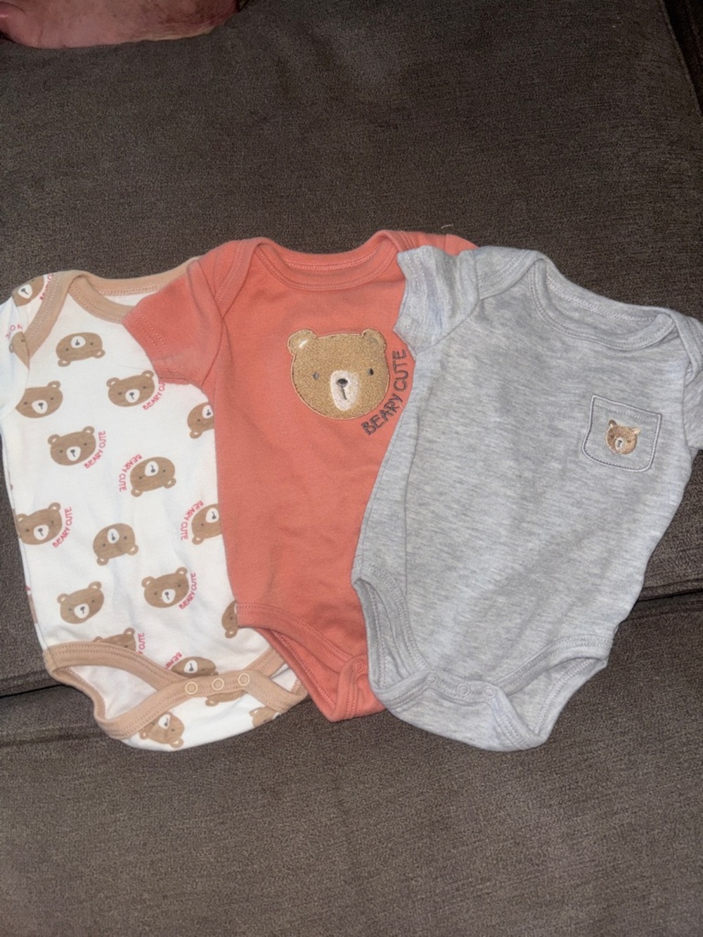 3-Pack Baby Bear One-Piece Bodysuits - Rust, Gray, Cream